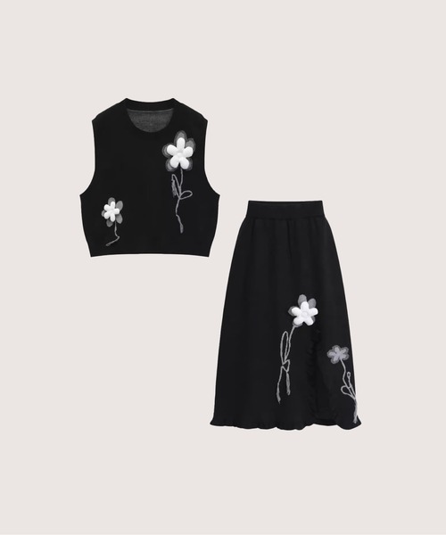 ニット セーター 花柄ニットセットアップ Floral Knitting Set-Up レディース