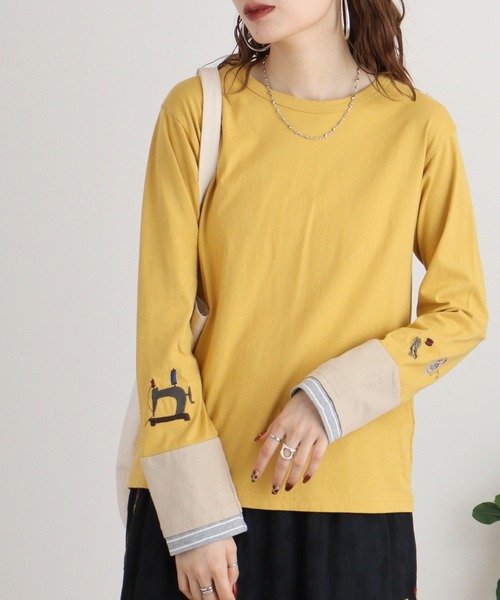 tシャツ EMAGO 袖切替え手芸刺繍ロングスリーブ レディース Emago tシャツ EMAGO 袖切替え手芸刺繍ロングスリーブ