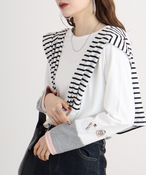tシャツ EMAGO 袖切替え手芸刺繍ロングスリーブ レディース Emago tシャツ EMAGO 袖切替え手芸刺繍ロングスリーブ