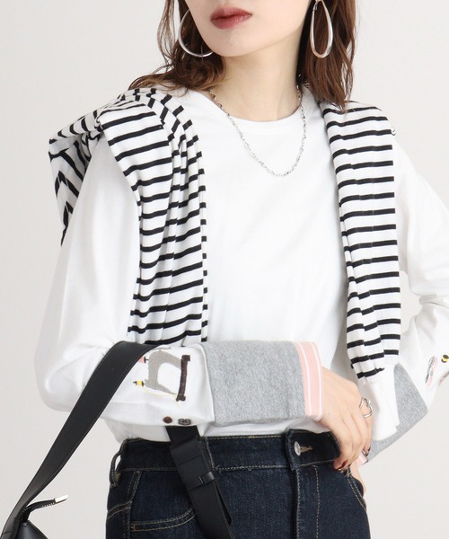 tシャツ EMAGO 袖切替え手芸刺繍ロングスリーブ レディース Emago tシャツ EMAGO 袖切替え手芸刺繍ロングスリーブ