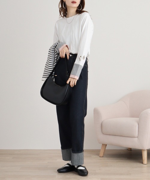 tシャツ EMAGO 袖切替え手芸刺繍ロングスリーブ レディース EMAGO 袖切替え手芸刺繍ﾛﾝｸﾞｽﾘｰﾌﾞ（Tシャツ/カットソー）｜Emago