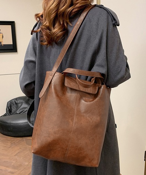 IRADOWL トートバッグ PUレザーヴィンテージライク縦長A4トート