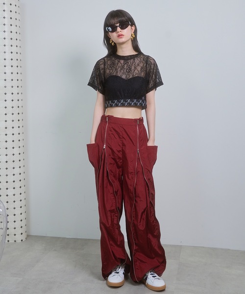 VIOLETTA パンツ ロングファスナーナイロンパンツ レディース