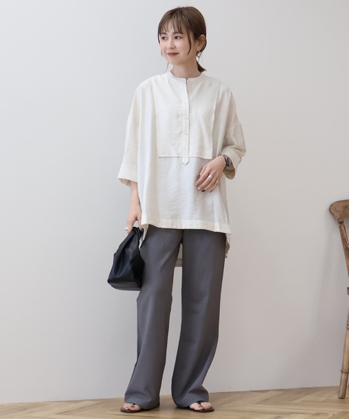 美品　トゥモローランド　パンチング加工　ノーカラー　シャツ　ブラウス　チュニック AMERICAN HOLIC ブラウス シャツ 「WEB限定」接触冷感バンド