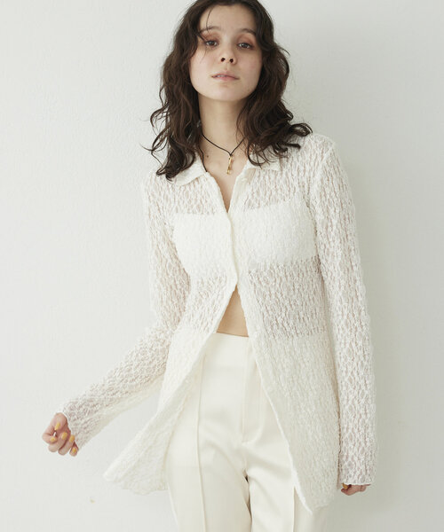 ⭐️プクこさん専用⭐️the pause ストレッチ レース シャツ 新品 Whim Gazette ブラウス シャツ 「THE PAUSE」ストレッチレース