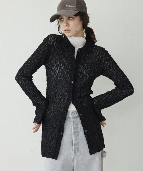 ⭐️プクこさん専用⭐️the pause ストレッチ レース シャツ 新品 Whim Gazette ブラウス シャツ 「THE PAUSE」ストレッチレース
