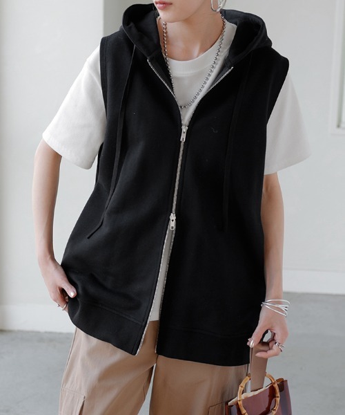 HUG.U ベスト ジレ ダブルジップスウェットジレ レディース