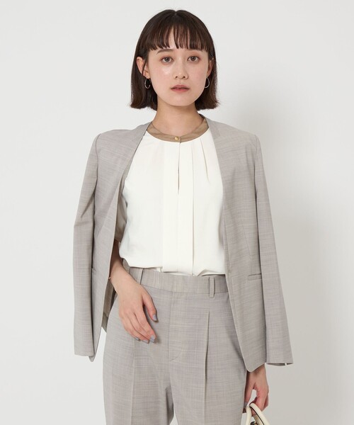 新品　グリーンレーベル　袖 タック ショート スリーブ ブラウス green label relaxing ブラウス シャツ バイカラー フロント