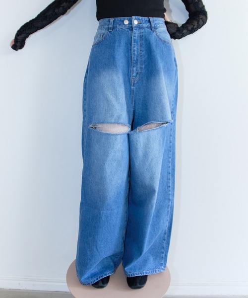 パンツ HONEY MI HONEY slash loose denim pants HONEY MI ジーンズ デニム デニムパンツ 「ZOZO限定」slash