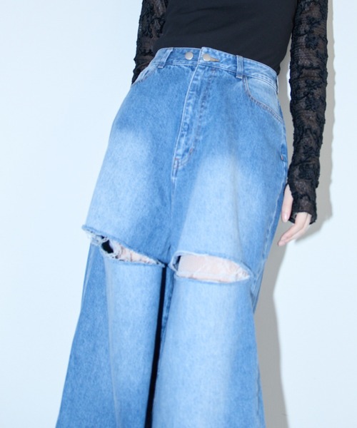 □ 48749★年 定価2.2万 ハニーミーハニー デニムパンツ ジーンズ* HONEY MI HONEY（ハニーミーハニー） ワイドパンツ ジーンズ デニム