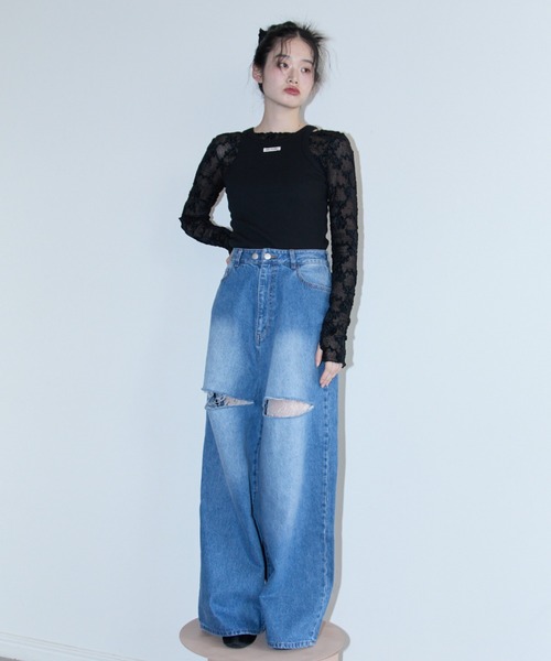 パンツ HONEY MI HONEY slash loose denim pants セール】【ZOZO限定】slash loose denim pants（デニムパンツ