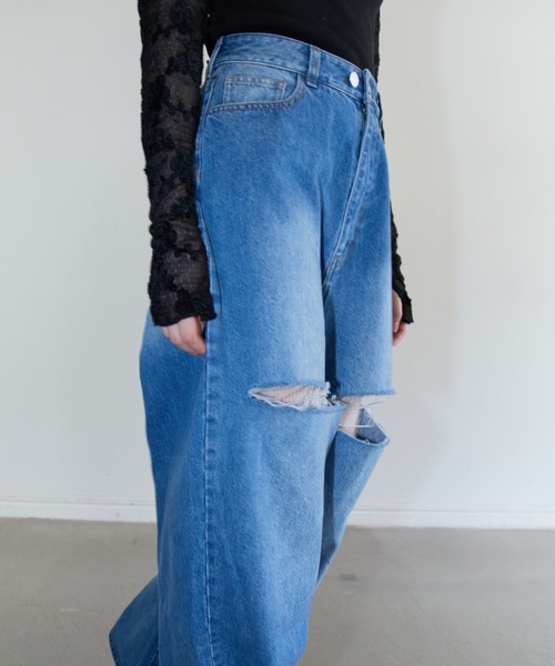 パンツ HONEY MI HONEY slash loose denim pants セール】【ZOZO限定】slash loose denim pants（デニムパンツ
