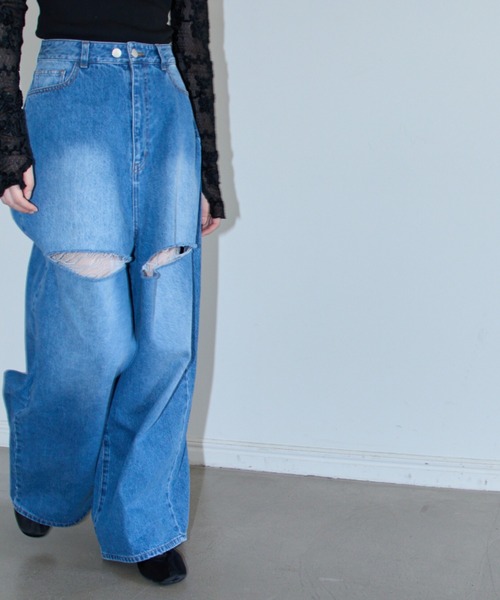 パンツ HONEY MI HONEY slash loose denim pants HONEY MI ジーンズ デニム デニムパンツ 「ZOZO限定」slash