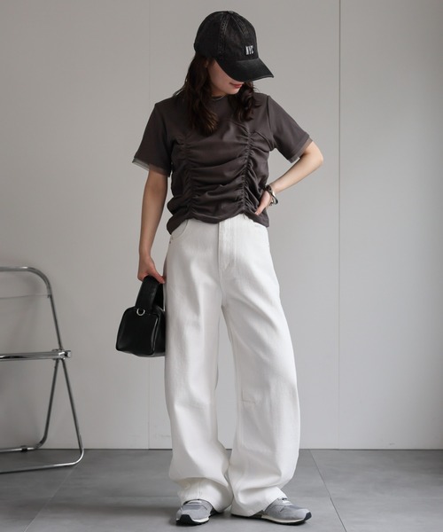 tシャツ フロントシャーリングTシャツ レディース セール】フロントシャーリング半袖T（Tシャツ/カットソー
