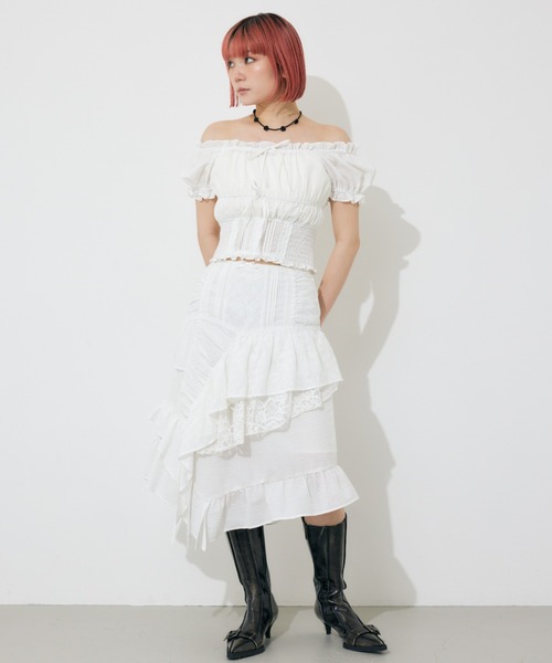 【関税送料込み】Casablanca スケートレイヤードコットントップ SLY スカート COTTON LACED WRAP DESIGN L/SK コットンレース