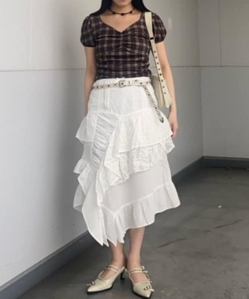 【関税送料込み】Casablanca スケートレイヤードコットントップ SLY スカート COTTON LACED WRAP DESIGN L/SK コットンレース