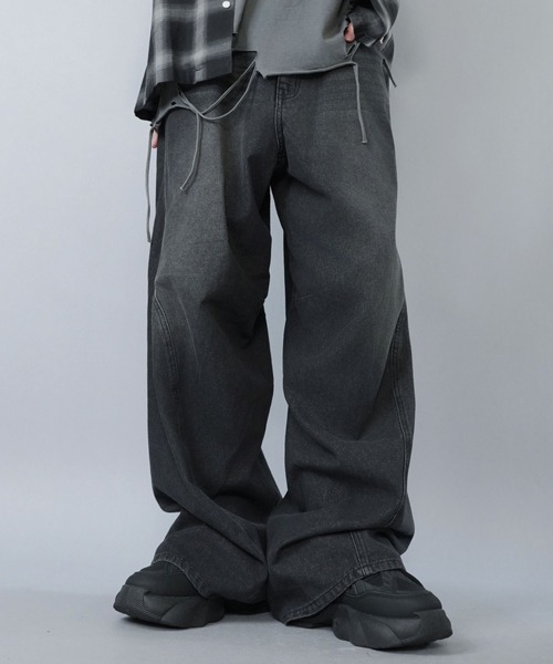 【新品】SHARE SPIRIT ヴィンテージ加工　ワイドバギーデニム　36 SPINNS（スピンズ） ワイドパンツ ジーンズ ブラスト加工ワイドバギー