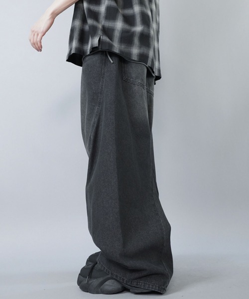 SPINNS（スピンズ） ワイドパンツ ジーンズ ブラスト加工ワイドバギー