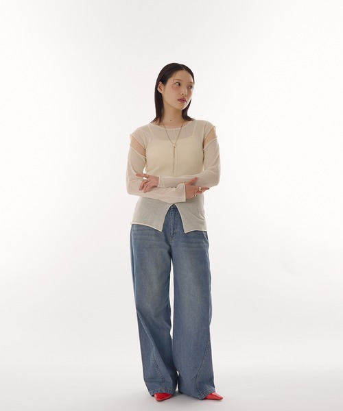 「MUHET」 加工デニムパンツ MEDIUM ブラック レディース
