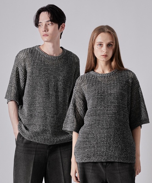 「CLEL」 半袖ニット X-SMALL ネイビー メンズの画像7