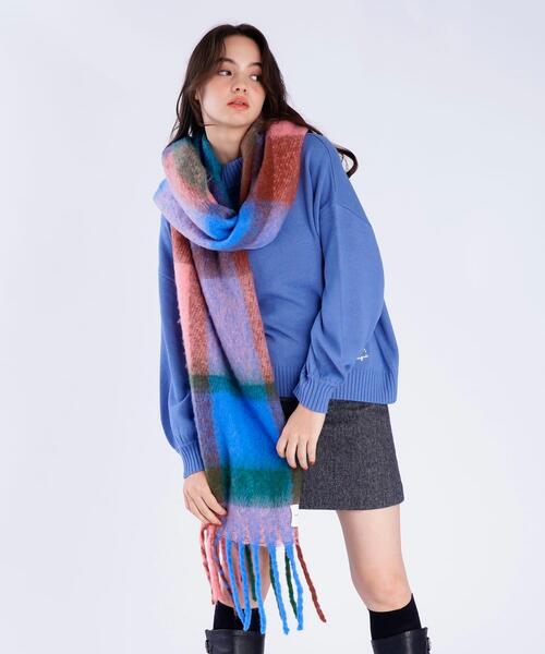 新品タグ　agnes b. アニエスベー　ウールマフラー　大判ストール　チェック To b. by agnes マフラー ストール ブロックチェック レディース