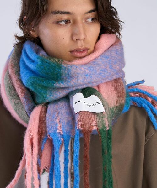 新品タグ　agnes b. アニエスベー　ウールマフラー　大判ストール　チェック To b. by agnes マフラー ストール ブロックチェック レディース