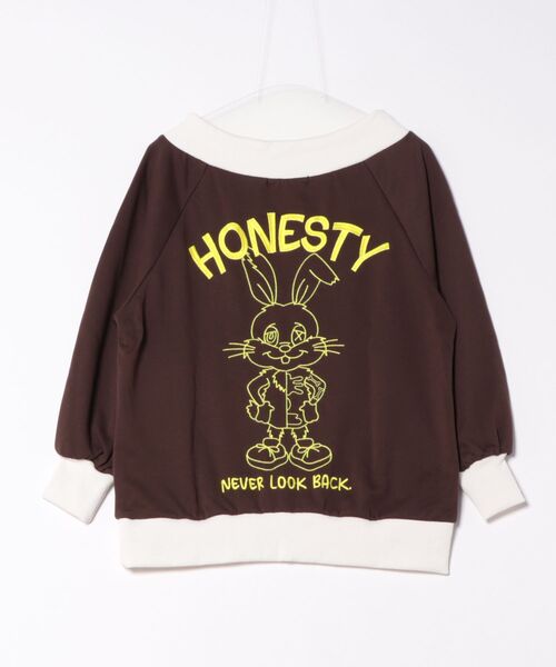 トレーナー スウェット 「オフショル×バックうさぎ刺繍」レディース 裏