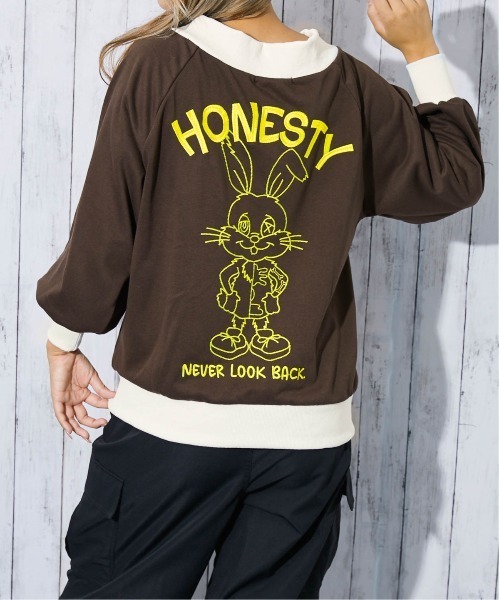 トレーナー スウェット 「オフショル×バックうさぎ刺繍」レディース 裏