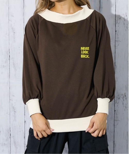 トレーナー スウェット 「オフショル×バックうさぎ刺繍」レディース 裏