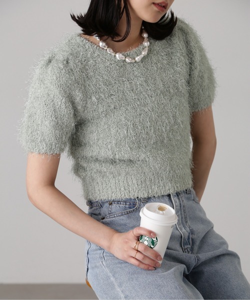 「FREE'S MART」 半袖ニット FREE ネイビー レディース_画像3