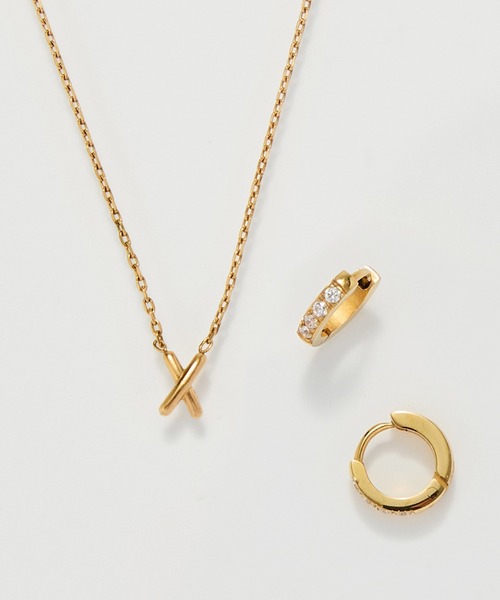 ピアス 「数量限定」金属アレルギー対応クロスネックレス＆ビジューフープピアスセット/BOX＆ショッパー付き/ギフト レディース メンズの画像
