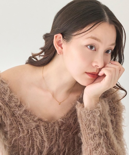 ピアス 「数量限定」金属アレルギー対応クロスネックレス＆ビジューフープピアスセット/BOX＆ショッパー付き/ギフト レディース メンズの画像
