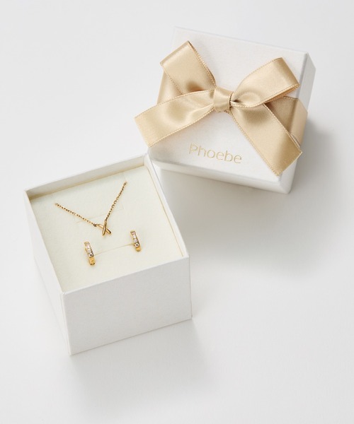 ピアス 「数量限定」金属アレルギー対応クロスネックレス＆ビジューフープピアスセット/BOX＆ショッパー付き/ギフト レディース メンズの画像