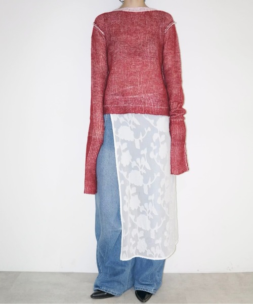 「musubore」 長袖ニット FREE レッド レディース_画像2