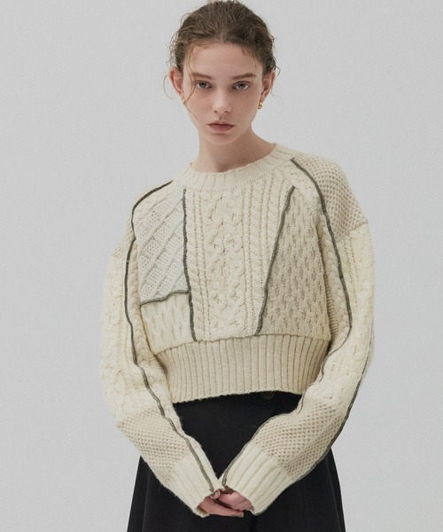 PUBLIC TOKYO ケーブルパッチワークニット　アシンメトリー　変形 PUBLIC TOKYO ケーブルパッチワークニット アシンメトリー 変形 PUBLIC