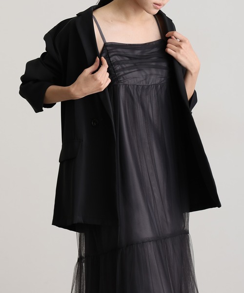 atlo チュールドレス atlo（アトロ） ドレス ミモレ丈＆袖ありフォーマルチュールパイピング