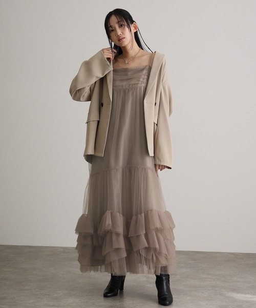 atlo（アトロ） ドレス ロング＆袖ありフォーマルボリュームチュール