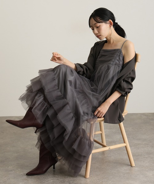 atlo（アトロ） ドレス ロング＆袖ありフォーマルボリュームチュール