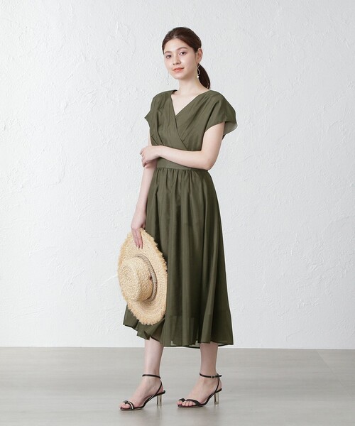 「EPOCA THE SHOP」 半袖ワンピース 38 グリーン レディース_画像3