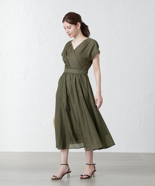 「EPOCA THE SHOP」 半袖ワンピース 38 グリーン レディース_画像4