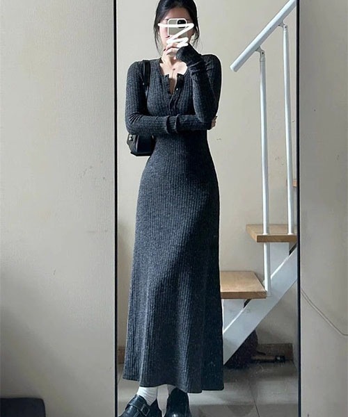 gossip!ロサンゼルス ワンピース Y2Kヘンリーネック 前ボタン
