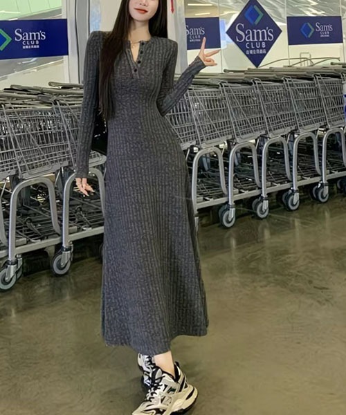 gossip!ロサンゼルス ワンピース Y2Kヘンリーネック 前ボタン