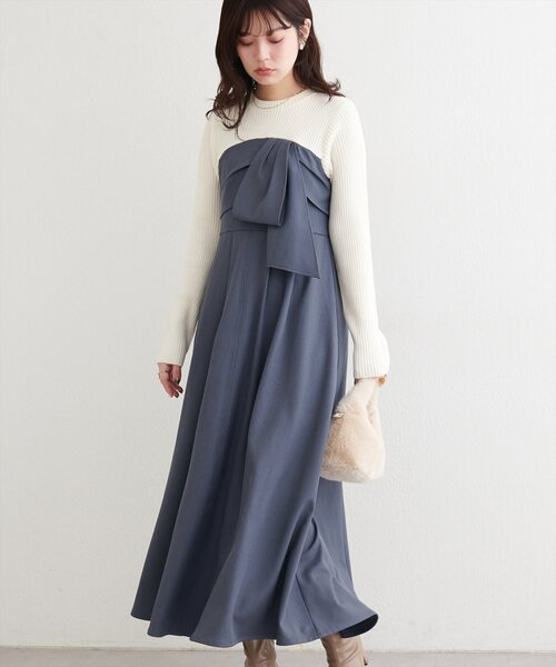 natural couture ワンピース リボン風ドッキングワンピース : ZOZOTOWN