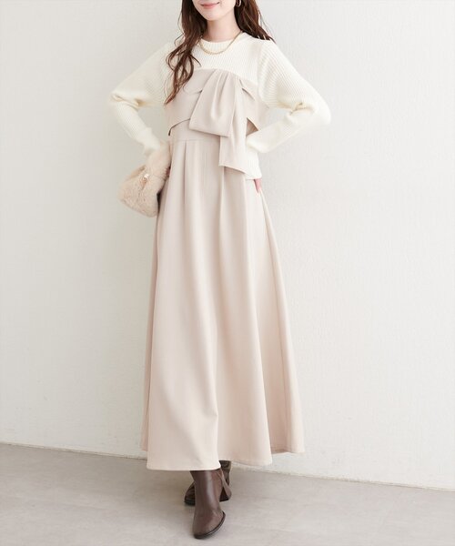 natural couture ワンピース リボン風ドッキングワンピース : ZOZOTOWN