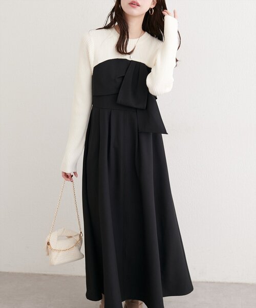 natural couture ワンピース リボン風ドッキングワンピース : ZOZOTOWN