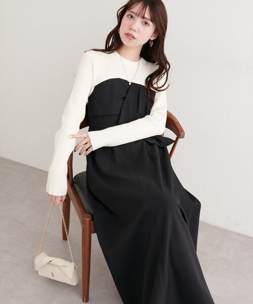 natural couture ワンピース リボン風ドッキングワンピース : ZOZOTOWN