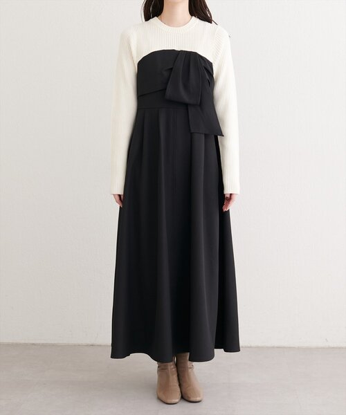 natural couture ワンピース リボン風ドッキングワンピース : ZOZOTOWN