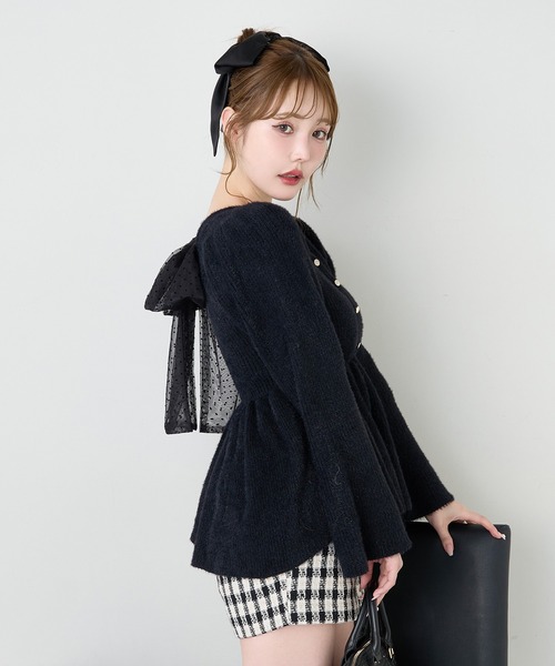 フリンジニット 黒　rem closet one after another NICE CLAUP ニット セーター バックリボンフェザー