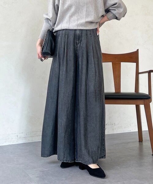 パンツ タックワイドフレアパンツ レディースの画像