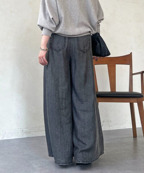 パンツ タックワイドフレアパンツ レディースの画像
